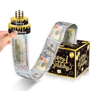 Caixa surpresa preta para presente, dinheiro para dinheiro, cartão com extrator, feliz aniversário e sacos transparentes de 30 unidades