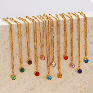 G2631 Venta al por mayor Collier Acier Inoxydable Bijoux Acero inoxidable 18K Chapado en oro Cristal Piedra DE NACIMIENTO Collares de piedra de nacimiento Joyería - Product Image 1