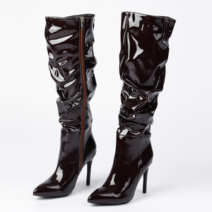 Nouvelles bottes à talons aiguilles en cuir verni avec fermeture éclair intérieure et finition brillante naturelle - Product Image 5