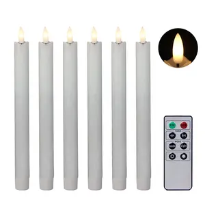 Decorative Set Of 2 Real Wax Wedding Electric Flickering Flameless Faux Battery Operated Led Taper Candle With 3D Real Flame