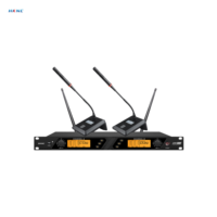 Système de microphone de conférence sans fil UHF double canal avec micro col de cygne, 200 canaux, synchronisation IR, micro de bureau pour salle de réunion et église