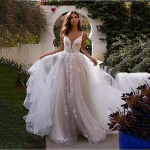 Ivory White Ball Gown Wedding Dress Sweetheart Neckline Tulle Floral Print Natural Waistline For Bridal Events - Product Image 1