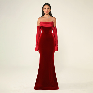 Sharon zei: SF355 Elegante fluwelen strapless avondjurk met mouwen, bruiloft, formele feestjurk, gala jurken, gast, geen voorraad - Product Image 6