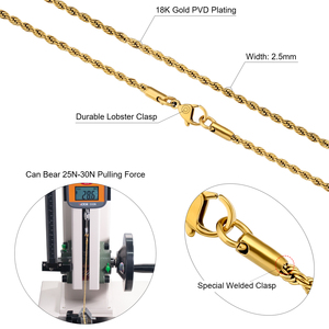 Cadena de Oro de 18k Chapada en Oro, Cadena de Acero Inoxidable de 2.5mm Que No Se Deslustra, Collar de Cadena Trenzada de 18/20/22/24 Pulgadas, Joyería de Moda para Hombres y Mujeres - Product Image 2