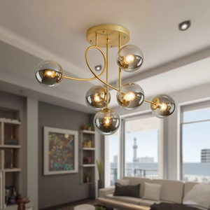 Bắc Âu sáng tạo bóng ma thuật treo đèn hình học phòng khách khói màu xám thủy tinh mặt dây ánh sáng sang trọng chất lượng cao đèn chùm - Product Image 5