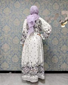 Robes longues Abaya Dubai Kaftan 2023, manches longues, imprimé floral, été, musulman, enveloppe, maxi saree pour femmes - Product Image 4