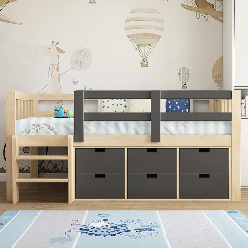 Space Saving Wood Quarto de cama infantil Mobiliário infantil Wooden Loft Beliches Kids Loft Beliches com 6 gavetas de armazenamento