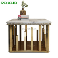 Tables basses en or de luxe avec tiroir, meuble TV moderne en acier inoxydable, ensemble de meubles avec plateau en marbre, table d'appoint pour salon