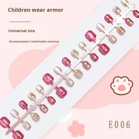 Set Kuku Palsu Lucu Motif Kartun Beruang Keberuntungan untuk Anak-Anak, Buatan Tangan, Pre-made, Plastik ABS 3D, 30 Buah