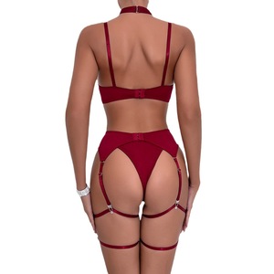 Sexy Lingerie Fashionable Women's Bow Hollow Out Gathering Seductive <b>Suspender</b> Stockings Four Piece <b>Set</b> - Product Image 5