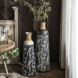 Adornos de decoración de entrada antiguos personalizados Florero de maceta de metal de piso alto - Product Image 2