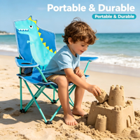 Chaise de camping pliable en acier pour enfants, légère, avec porte-gobelet, mobilier d'extérieur portable pour la randonnée, le pique-nique et les voyages