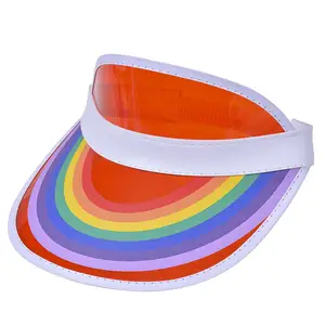 Оптовая продажа, в наличии, Пластиковая шляпа, прозрачная Радужная шляпа конфетного цвета, УФ-защита, ПВХ, полая шляпа с козырьком для женщин