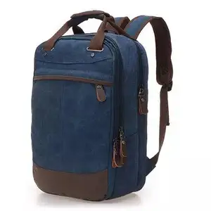 Custom Unisex Soft Unique Waterproof Cheap Oxford School Bags Deep Blue Vintage Waxed Canvas Leisure Sports Backpack For Laptop