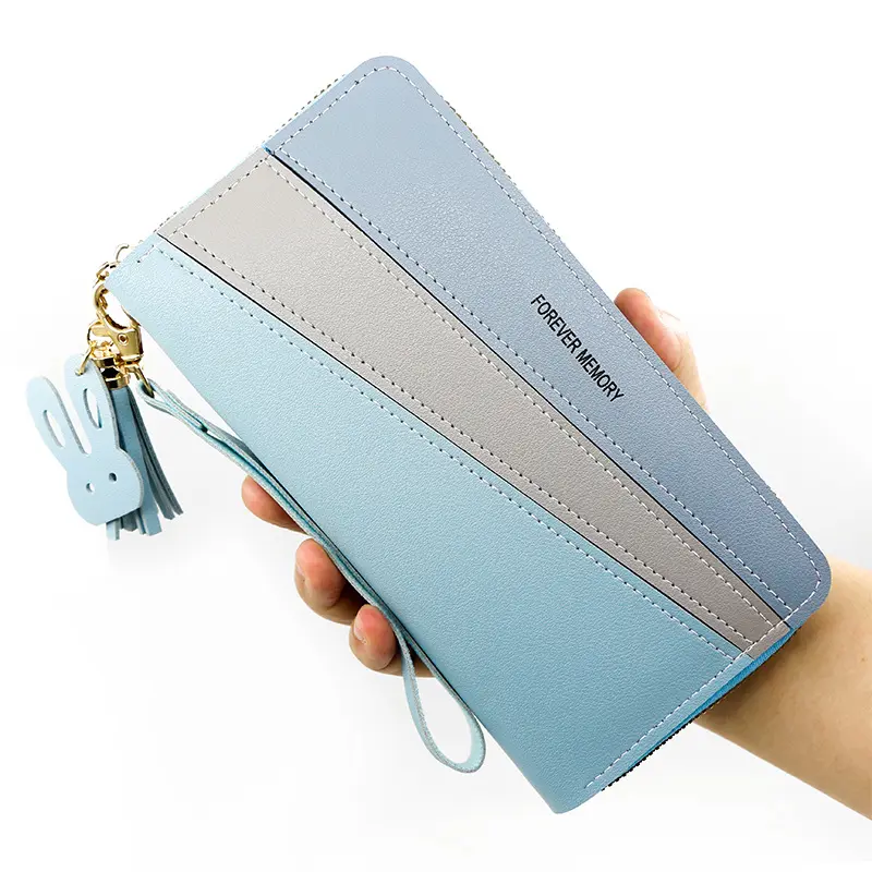 Fábrica Atacado New Luxury Fashion Rfid Long Ladies Card Holder Carteiras Minimalista Pu Bolsa De Couro Personalizado Zipper Carteira Mulheres