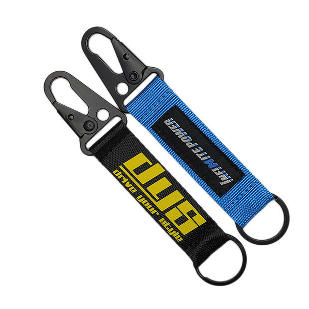 Fabriek Custom Nylon Lanyard Adelaar Snavel Gesp Label Korte Polsband Sleutelhanger Met Geweven Logo