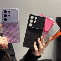 Casing Ponsel Mewah Berlian Hitam Putih Pink Ungu Berkilau untuk Samsung S26 Ultra S25 FE S24 S23 S22 Fashion Girl Glitter Cover