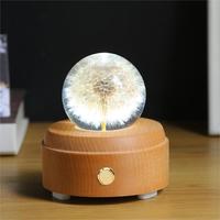 Haut-parleur Bluetooth personnalisé en forme de boule de cristal pissenlit OEM/ODM, boîte à musique en résine époxy avec fleur, base en bois, LED, pour le Nouvel An chinois