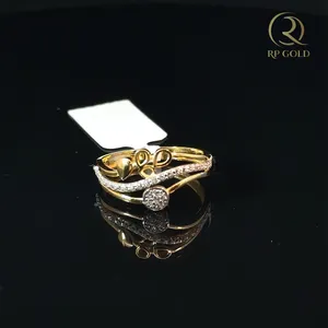 Elegant <b>gold</b> <b>ring</b> set with sparkling stones modern stylish design for women daily wear and special occasions beauty - Product Image 3