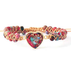 Imperial Stone Heart Shaped Double Layer Hand Woven <b>Adjustable</b> <b>Bracelet</b> Gift Jewelry - Product Image 5
