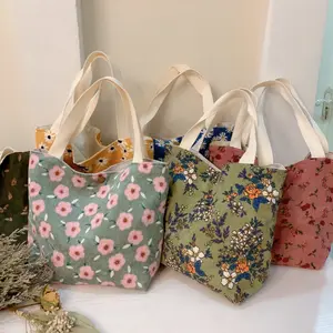 vintage Style French Chic Cute Floral Village Eco Friendly Cotton Shopping Bag Wholesale Custom Printed Logo Mini Tote Handbag