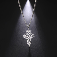 Collier pendentif fleur de lotus en filigrane pour femme, en acier inoxydable, style rustique, bijoux pour fête d'anniversaire, cadeaux