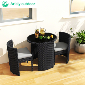 Outdoor PE Rattan gewebter Garten tisch und 2 Stühle Kompaktes Rattan Balkon Möbel Set mit Lager regal - Product Image 3