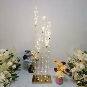 Luxury 5 Heads Gold Metal Led Lights Wedding Props Electronic Wedding Walkway Light Candle Holders Wedding Decoration