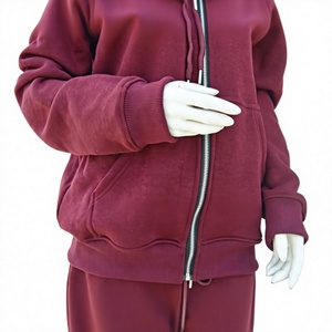 Conjunto Deportivo Casual de Dos Piezas para Mujer, Color Borgoña, Corte Regular, Felpa de Algodón, Diseño Personalizado, Ropa Deportiva al Por Mayor - Product Image 1