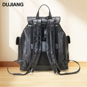 Dujiang Genuine Leather Men's <b>Backpack</b> Top Layer Cowhide Large Capacity Unisex Outdoor Travel <b>Backpack</b> - Product Image 4