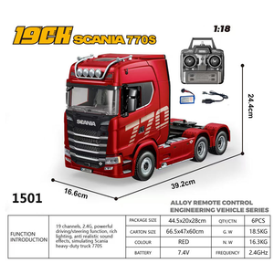 Camión RC Autorizado <span class=keywords><strong>Scania</strong></span> 770S V8 <span class=keywords><strong>6x6</strong></span> de Carga Pesada HuiNa 1501 1:18 19CH 6WD Semi Remolque de Aleación a Control Remoto - Product Image 3