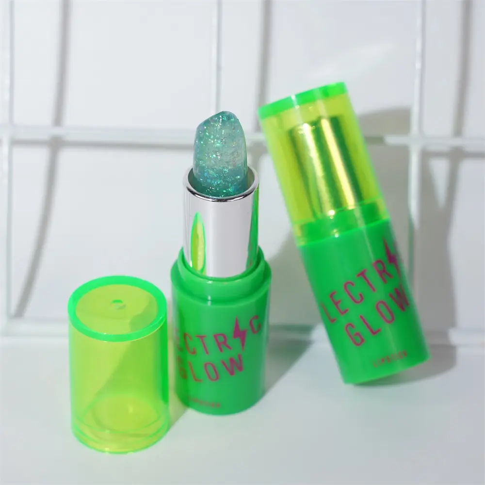 Custom Logo Makeup Green Tubes Color Changing Lip Stick Vegan Moisturizing Lipstick pigment glitter lipgloss