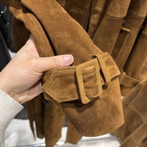 Primavera 2025 Vendite di Successo <span class=keywords><strong>Trench</strong></span> Doppio Petto da Donna in <span class=keywords><strong>Pelle</strong></span> Scamosciata Giacca in Vera <span class=keywords><strong>Pelle</strong></span> Cappotto Lungo da Donna - Product Image 4