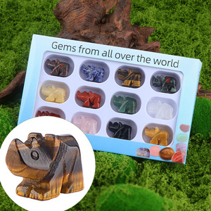 Intaglio 1in Micro ornamenti paesaggistici con pietre preziose Set di rinoceronti scatola 12 Grid animale occhi di tigre figurine Decorative - Product Image 1