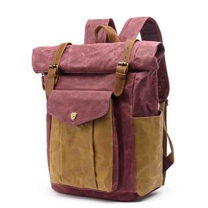 <span class=keywords><strong>Mochila</strong></span> retro de viaje para <span class=keywords><strong>hombre</strong></span>, bolso de viaje para estudiantes, lona antisalpicaduras de cera de aceite al aire libre con <span class=keywords><strong>piel</strong></span> de Caballo Loco - Product Image 2