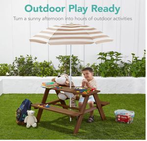 Tavolo da Picnic <span class=keywords><strong>in</strong></span> <span class=keywords><strong>Legno</strong></span> Personalizzato per Bambini con Ombrellone, Set Tavolo per Attività all'Aperto con Panche Integrate, Capacità 220 libbre, Artigianato <span class=keywords><strong>in</strong></span> <span class=keywords><strong>Legno</strong></span> - Product Image 4