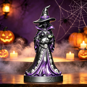 Estatua de Resina de Bruja con Gato para Decoración de Mesa de Halloween, con Opción de Iluminación, para Dropshipping en Shopify - Product Image 3