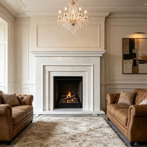 Mantel de Chimenea de Mármol Blanco Tallado a Mano, Decorativo para Interiores, con Detalles de Capitel de Columna - Product Image 3