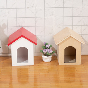 Casa de muñecas de madera con parte superior roja y adornos de pared blancos para juguetes y bricolaje Incluye escena de Perrera de perro de peluche y embalaje de bolsa - Product Image 2