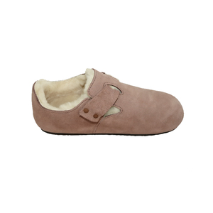 Closed Toe Suede <b>Slippers</b> With Fur Lining And Buckle Detail Winter Insulated Rubber Sole - Product Image 4