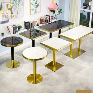Mesas de <span class=keywords><strong>Bar</strong></span> Económicas con Base de Acero Inoxidable y Cubierta de Cerámica Blanca, Mesa de Comedor para Cafetería y Restaurante - Product Image 1
