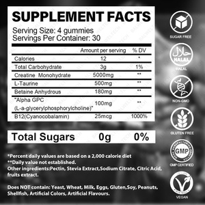 Gomitas de Creatina Monohidrato de Marca Privada OEM, Sin Azúcar, 5000 mg por Porción, OEM ODM, MOQ Bajo, Sabor Personalizado, 120 Gomitas - Product Image 2
