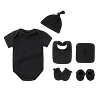 Ensemble de vêtements pour bébé unisexe à manches courtes d'été, tissu peigné, uni, respirant, 6 pièces, fermeture à boutons, bleu clair, 3M-24M, nouveau-né