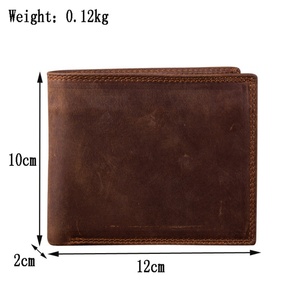 High Quality Vintage Crazy Horse Leather Men's <b>Wallet</b> Full Grain Slim Card <b>Holder</b> with RFID Zipper Short Length - Product Image 2