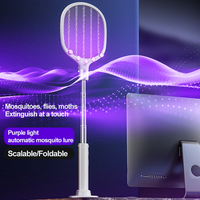Raquette anti-moustiques électrique télescopique extensible Maist 3-en-1, tapette à insectes rechargeable avec source d'alimentation électrique à semi-conducteurs