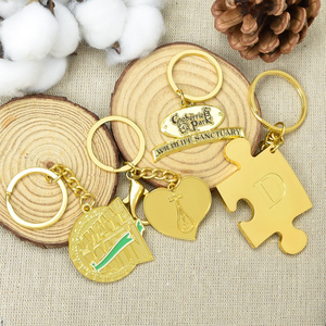 Porte-clés en métal plaqué or 3D 2D personnalisé de haute qualité, logo personnalisé, design de puzzle en forme de cœur, porte-clés en métal - Product Image 1