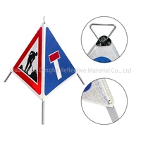 Panneau de signalisation routière pliable et portable avec trépied, signalisation triangulaire déroulable