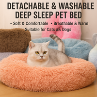 JZ Lit rond en peluche pour animaux de compagnie en fausse fourrure lavable en machine avec fond antidérapant plusieurs tailles pour chats et chiens