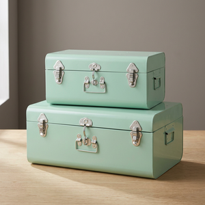 Premium Mint Green Metal <b>Storage</b> <b>Trunks</b> Hinged Lid Stackable Minimalist Design for Sundries Organization 1 Layer Utensil <b>Box</b> - Product Image 1