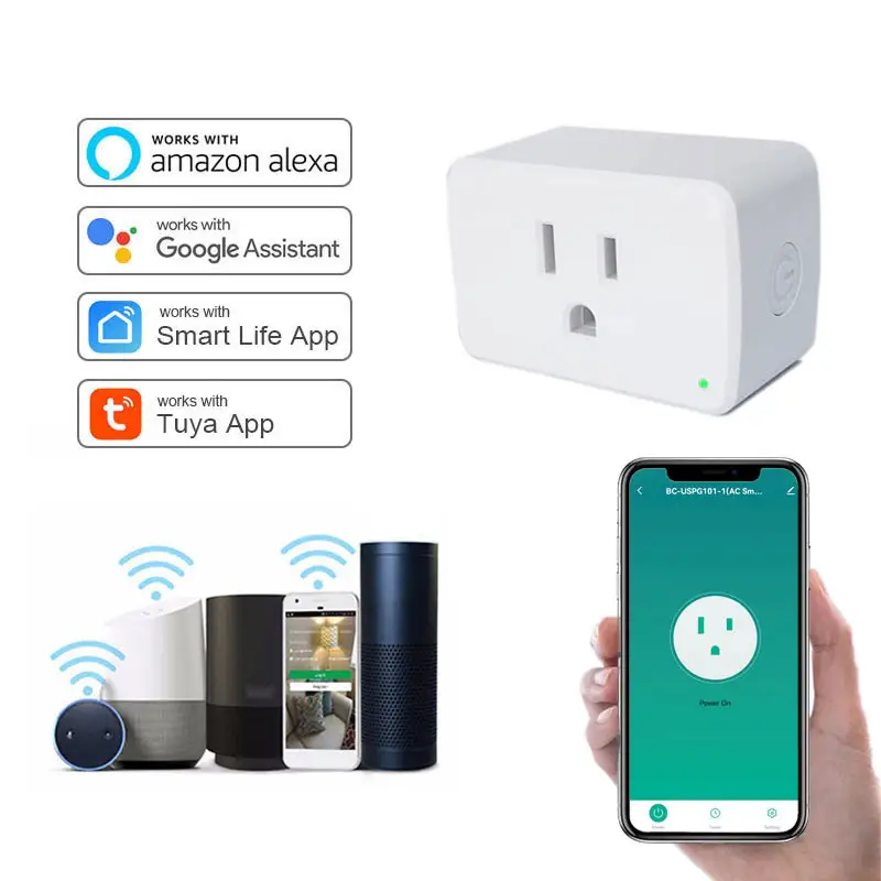 US Standard Home Alexa รีโมทคอนโทรล Tuya ปลั๊กไฟอัจฉริยะ Wifi ไร้สายแบบสากล